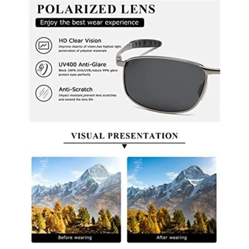 Polarized Sunglasses For Men Rectangle Metal Frame Retro Sun Glasses AE0395